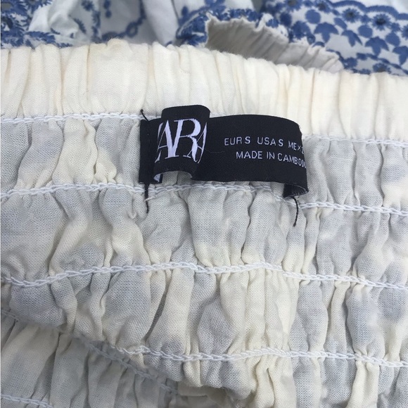 Zara Openwork embroidered floral eyelet Blue and White ruffle sleeves Maxi Dress - Picture 5 of 16